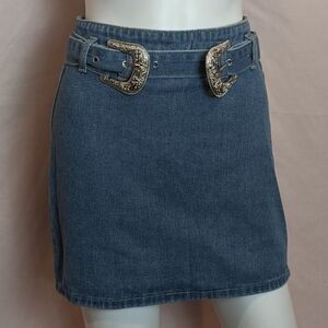PrettyLittleThing Western Buckle Blue Denim Mini Skirt size 2